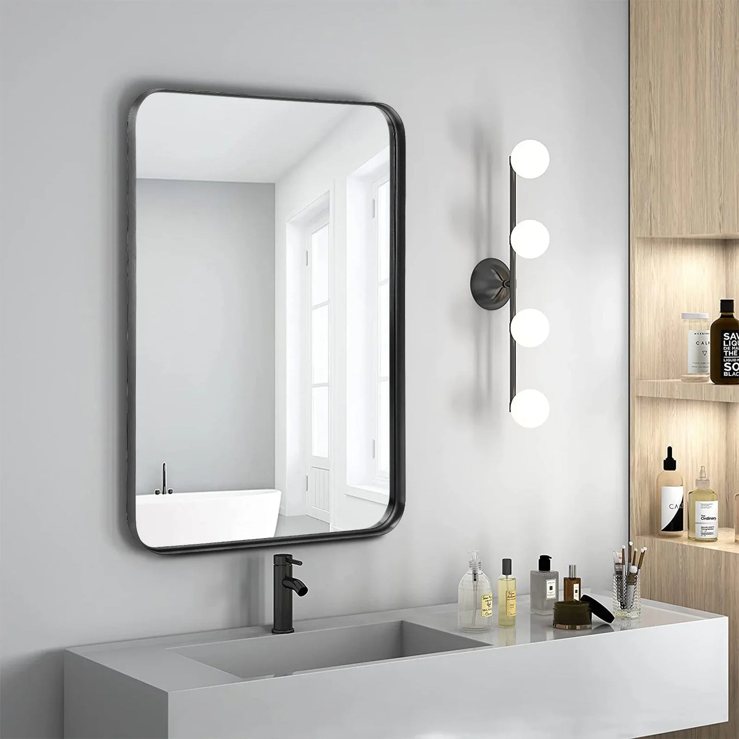 30x40" Large Rectangle Wall Vanity Mirror – Matte Metal Frame, Tempered Glass, Modern Living Room Decor