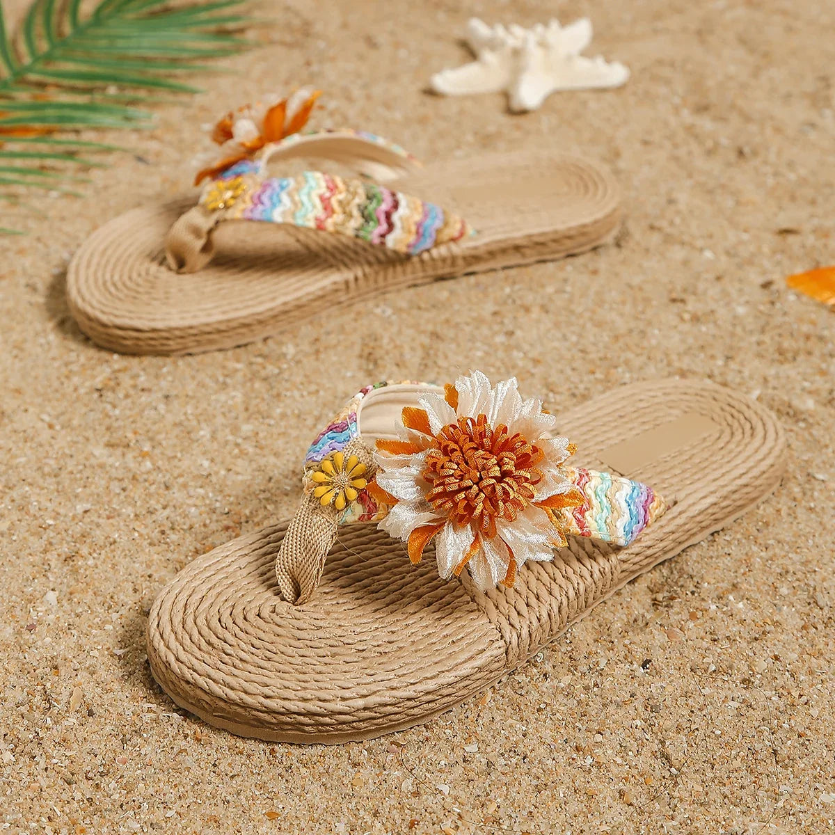 Women’s Sunflower Flip Flops - Soft Sole Anti-Slip Flat Summer Sandals