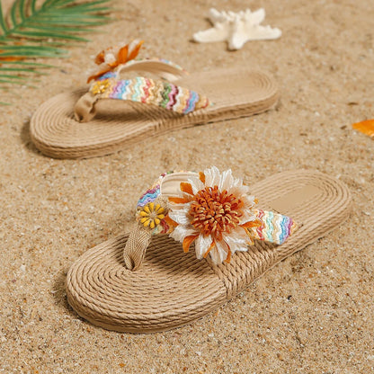 Women’s Sunflower Flip Flops - Soft Sole Anti-Slip Flat Summer Sandals