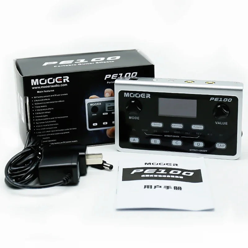 MOOER PE100 Portable Guitar Multi-Effects Processor – 39 Effects, 40 Drum Patterns & 10 Tempo Options