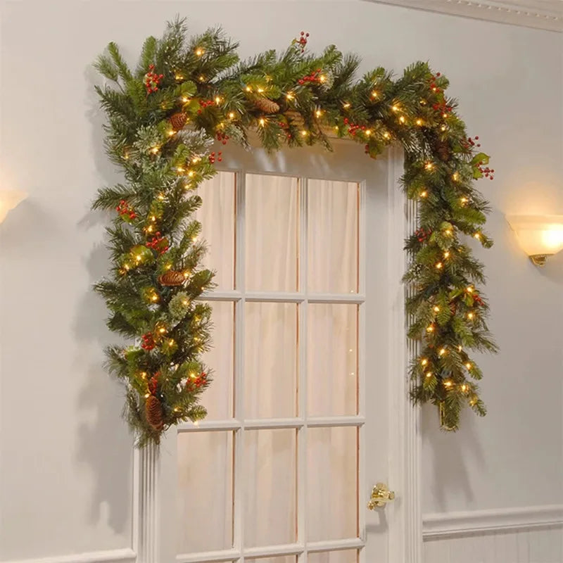 1.8M/2.7M Christmas Rattan Garland with Red Berries – DIY Wreath Decoration for Home, Wall & Door Party Decor