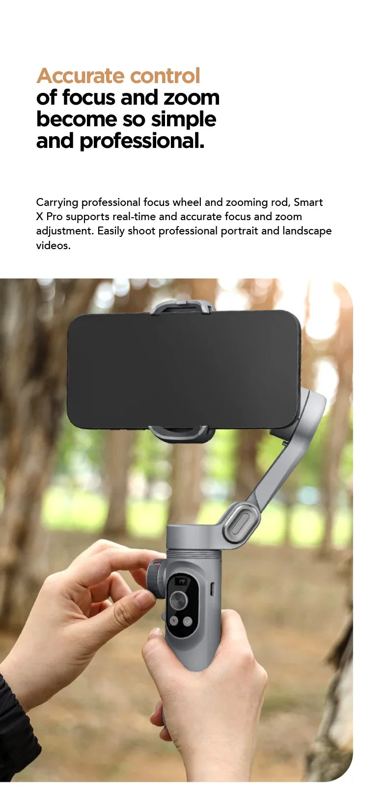 Handheld 3-Axis Gimbal Stabilizer – Smart X Pro for Smartphones, Wireless Charging, OLED Display, LED Light & Focus Wheel