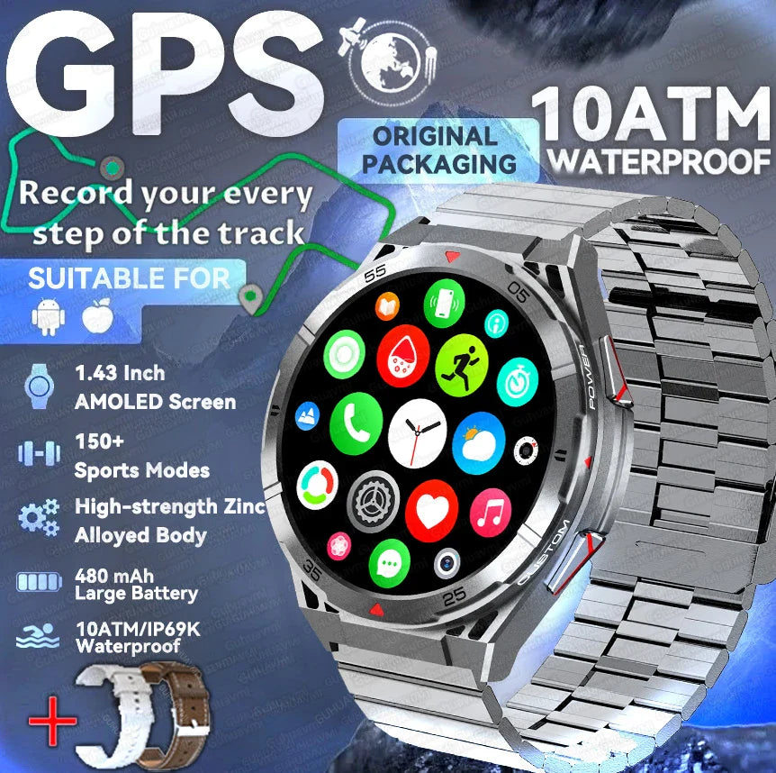 2025 Huawei Original Premium GPS Smartwatch — Ultra HD AMOLED Display, Built-in GPS, Bluetooth Call & 10ATM Waterproof Smart Bracelet