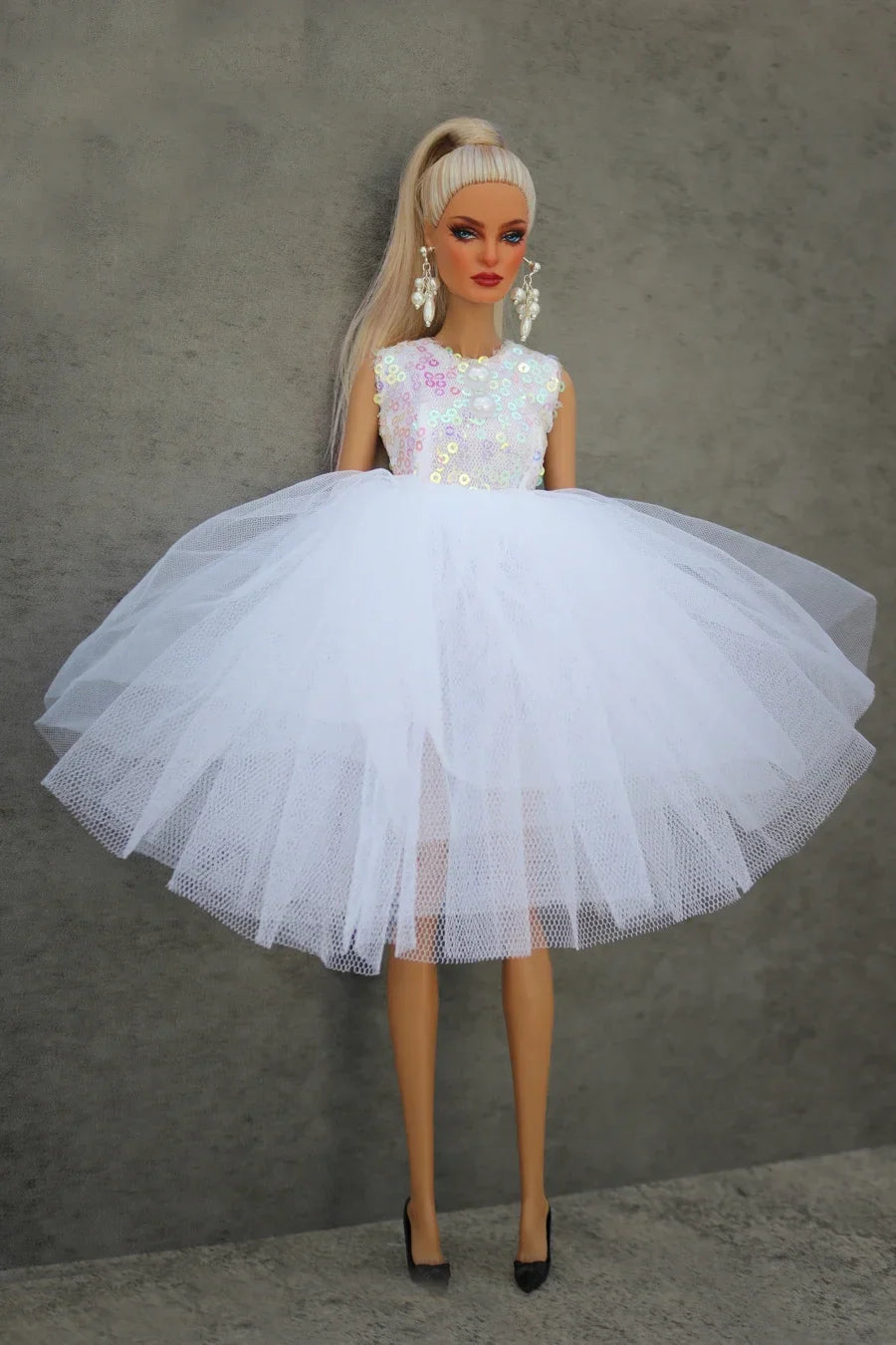 Handmade 1/6 Doll Dress – White & Pink Lace Ballet Evening Gown for Xinyi FR ST BB Dolls