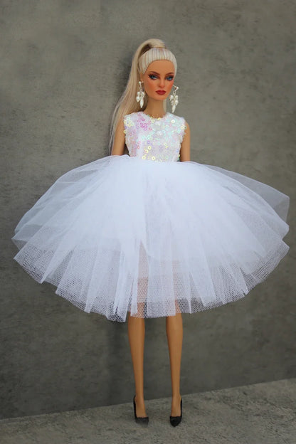 Handmade 1/6 Doll Dress – White & Pink Lace Ballet Evening Gown for Xinyi FR ST BB Dolls