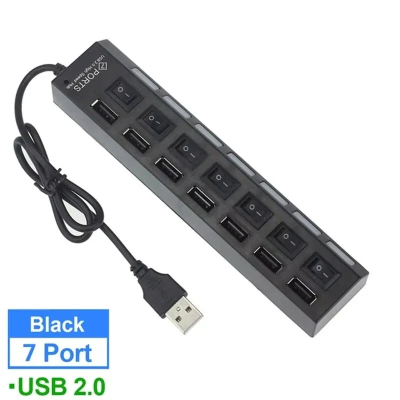 7-Port USB 2.0 Switch Extension Hub — One-to-Seven USB Splitter for PC, Laptop & Desktop