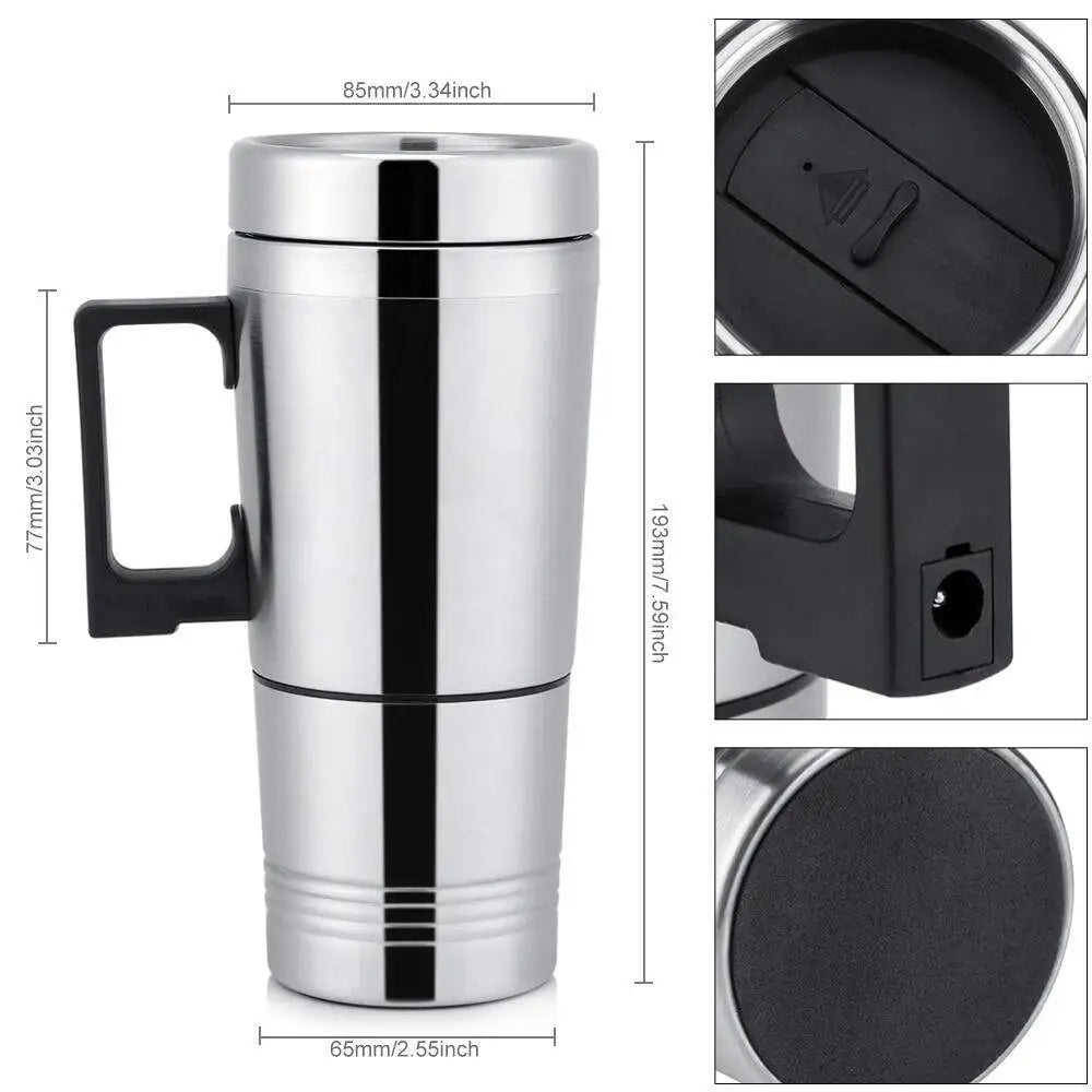 SEAMETAL 12V 24V 300ML Car Heating Cup - Stainless Steel Electric Kettle for Water, Coffee, Milk, Thermal Mug Winter Accessories