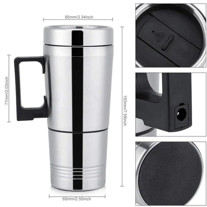 SEAMETAL 12V 24V 300ML Car Heating Cup - Stainless Steel Electric Kettle for Water, Coffee, Milk, Thermal Mug Winter Accessories