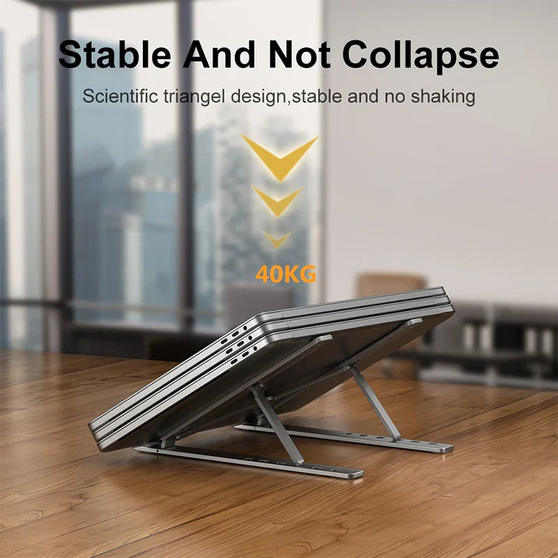 Adjustable Aluminum Alloy Laptop Stand - Foldable & Portable Notebook Holder for Cooling and Ergonomic Comfort - Non-Slip Bracket for Computer