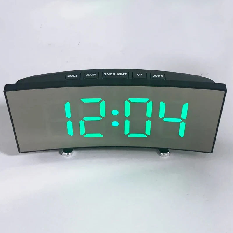 Noiseless LED Mirror Alarm Clock — Large Digital Display Silent Electronic Clock