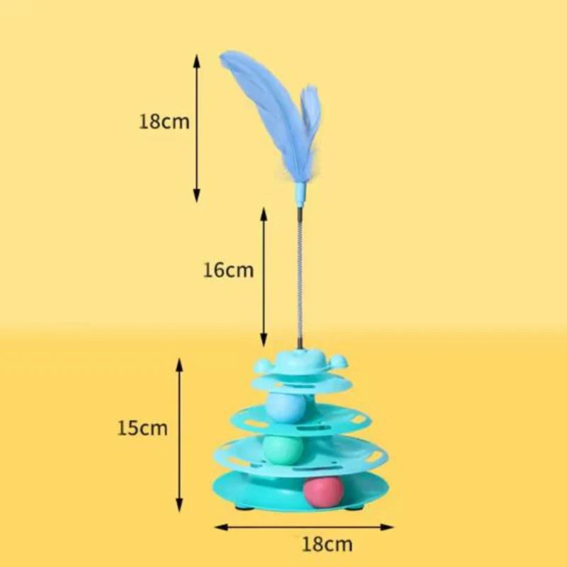 4-Layer Feather Cat Turntable - Interactive Ball & Playing Stick Toy for Cats