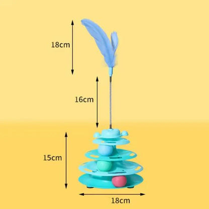 4-Layer Feather Cat Turntable - Interactive Ball & Playing Stick Toy for Cats