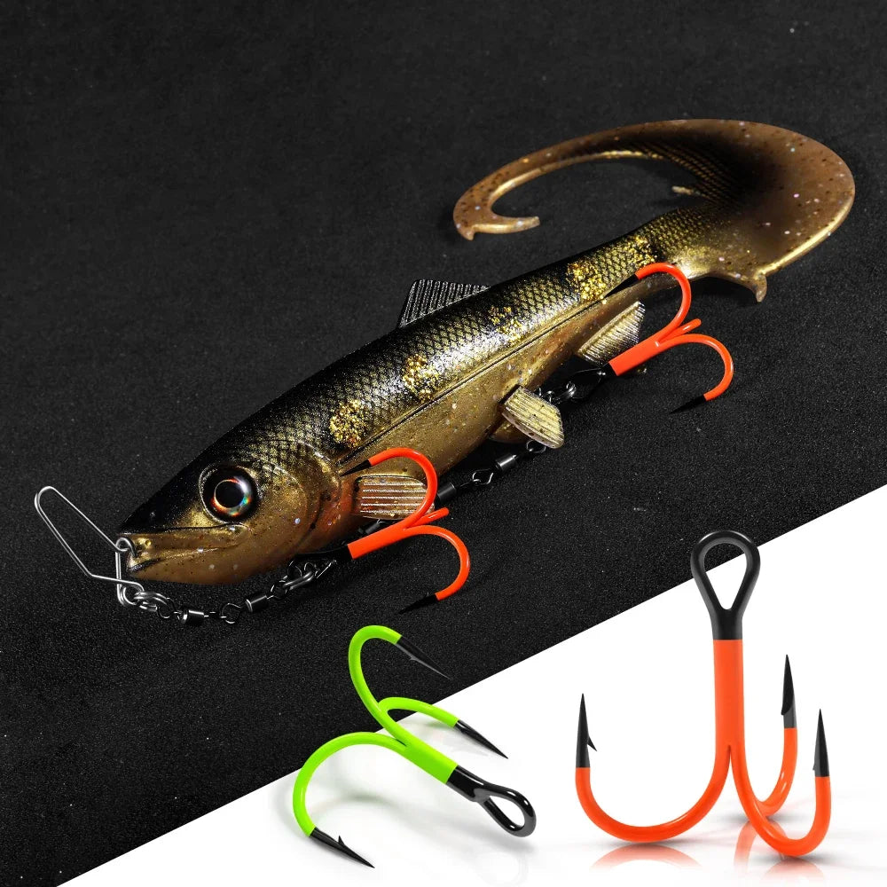Spinpoler Flame Treble Fishing Hook – UV-Active Violet Paint, 2X Strong Hi-Carbon Steel for Soft Bait & Swimbait Tackle, #1, #1/0, #2/0
