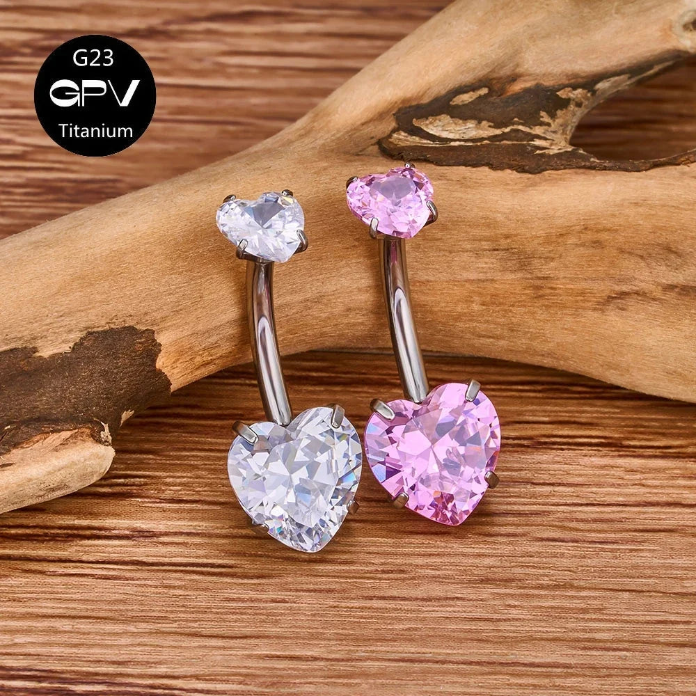 G23 Titanium Double-Head Navel Ring - Fashionable Love Design Belly Button Jewelry