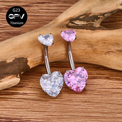 G23 Titanium Double-Head Navel Ring - Fashionable Love Design Belly Button Jewelry