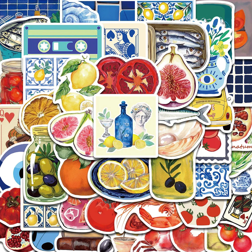 50 Pcs Mediterranean Tomato Stickers - Kawaii Waterproof Graffiti for Laptop, Phone, Scrapbooking & Skateboard