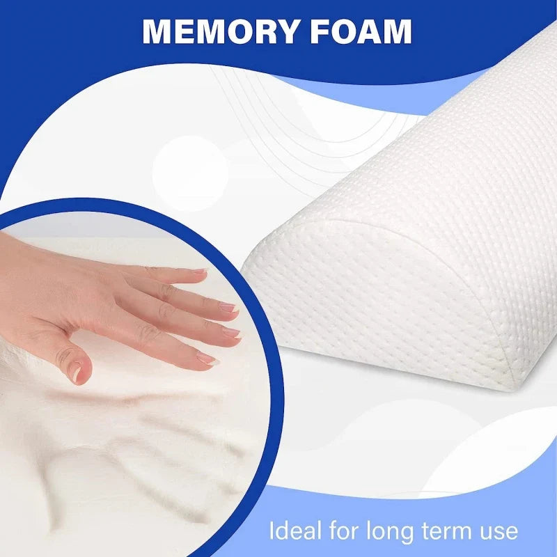 Comfort Memory Foam Bolster Pillow — Cotton Cover Lumbar Support for Legs, Back & Head, Semi-Roll Cushion