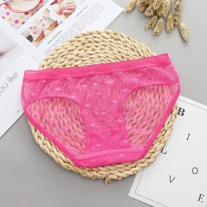 Women’s Low-Rise Lace Mesh Panties – Sexy Transparent Hollow-Out Briefs Lingerie Underwear