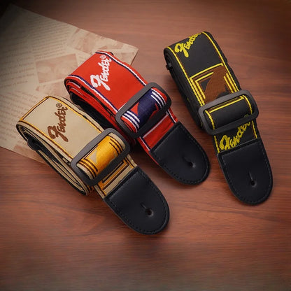 Embroidery Guitar Strap - Leather Acoustic & Electric Guitar Widening Shoulder Belt for Folk & Classical Guitars