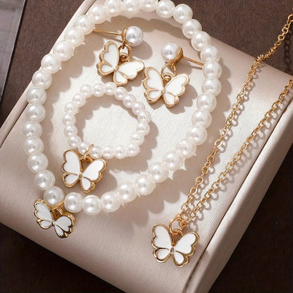 Lucky Five-Petal Flower & Clover Bracelet, Earrings, Necklace Set – Stylish Women's Party Jewelry Accessories