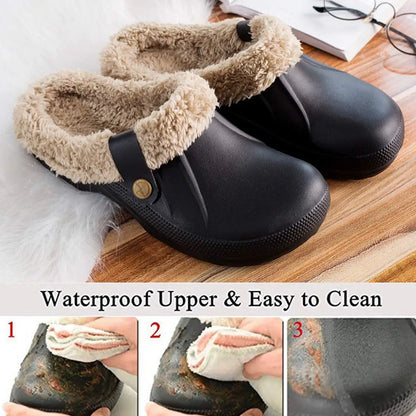 Kidmi Fur Clogs for Women and Men - Fashion Fuzzy Garden Shoes, Outdoor Waterproof House Shoes, Winter Antiskid Work Footwear