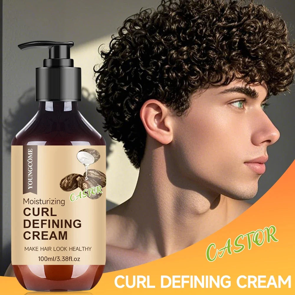 Men’s Castor Oil Curling Cream 100ml - Rosemary & Peppermint Curl Control Hair Styling Cream