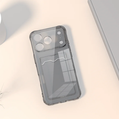 Transparent Silicone Card Slot Case - Protective iPhone Cover with Built-In Wallet Holder for iPhone 6-17 Series