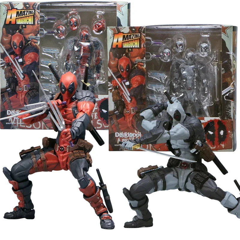 AMAZING YAMAGUCHI Deadpool & Wolverine 2.0 Action Figure – Grey Mutants Joint Movable KAIYODO Model Toy for Kids & Collectors