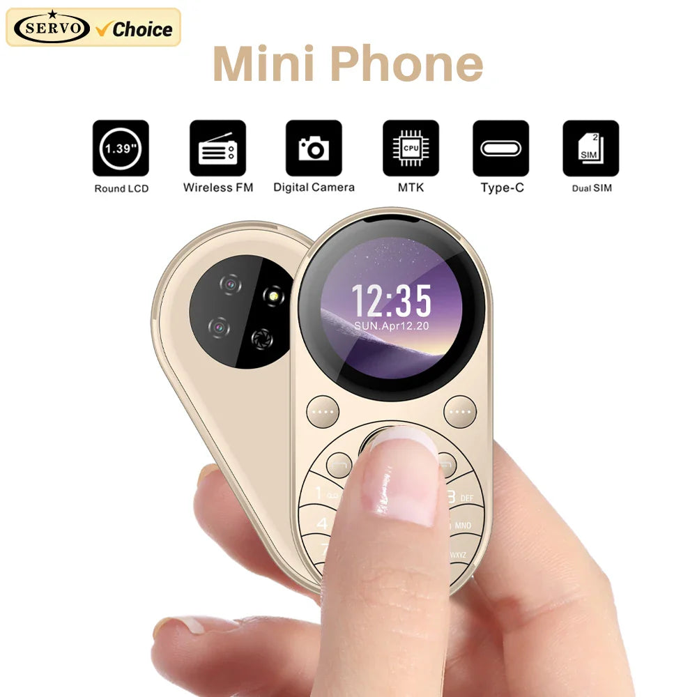 SERVO i15 Mini Oval Phone — Dual SIM GSM Mobile with 1.39" Screen, Speed Dial, Magic Voice, Blacklist, Vibration, FM Radio & Type-C