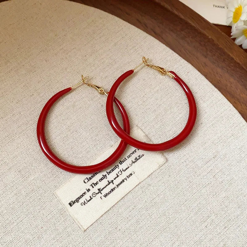 Women’s Dopamine Candy Hoop Earrings – Large Round Hollow Solid Color Ear Buckles, Versatile Fashion Jewelry