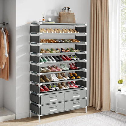 Tribesigns 10-Tier Shoe Rack Organizer – Vertical Shoe Shelf with 4 Drawer Bins, Holds 32 Pairs for Closet & Entryway
