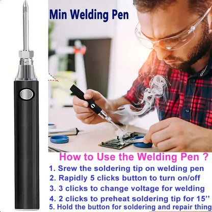 Portable Electric Soldering Iron Kit – 510 Thread Welding Tool Pen with 650/1100mAh Battery and Heat Tips for Electronic Repair