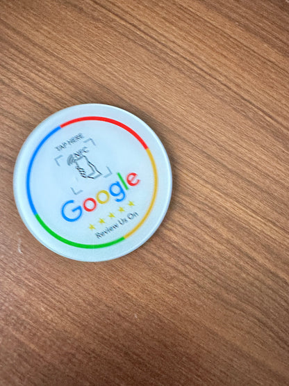 NFC215 Programmable Google Review Acrylic Stickers – 13.56MHz Waterproof NFC Station Table Stand Card