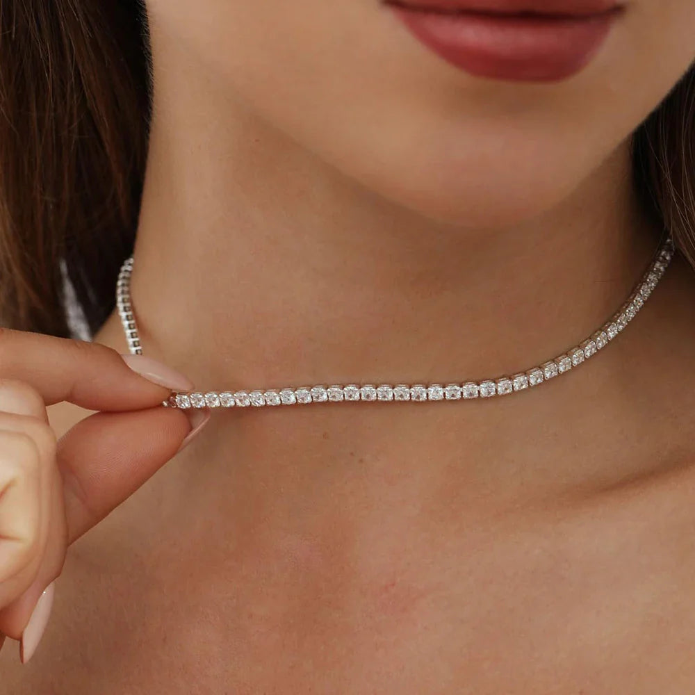 2mm Moissanite Tennis Necklace for Women – S925 Silver, 18K Gold Plated Adjustable Choker Wedding Jewelry