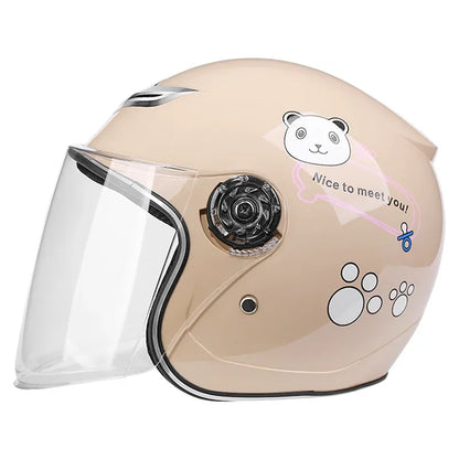 Children's Helmet with Cute Cartoon Pattern – Anti-Fall Open Face Safety Helmet for Kids, Four Seasons Motorcycle Protection