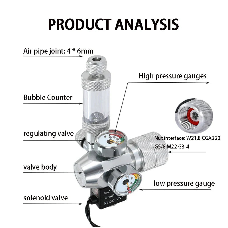 2024 DIY Aquarium CO2 Regulator – Electromagnetic Valve, Bubble Counter & Pressure Reducing Valve for Fish Tank CO2 Control System