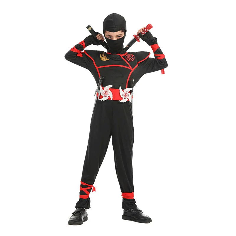 Kids Black Ninja Costume Set — Anime Samurai Outfit with Mask & Fighting Toy for Holidays & Gifts