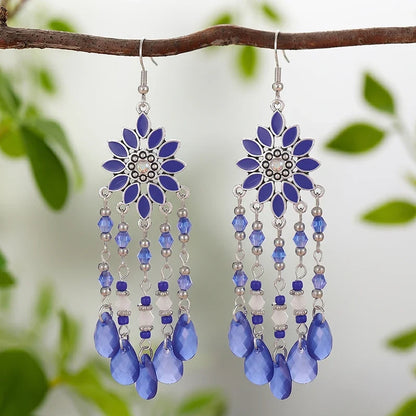 Bohemian Acrylic Water Drop Earrings - Crystal Bead Long Dangle Vacation Jewelry for Women