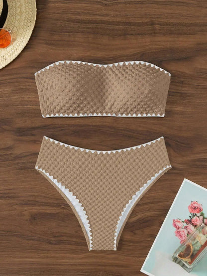 White 2-Piece Strapless Swimwear – Sexy Bandeau Backless Lace-Up Patchwork Bikini Set for Women, 2025 New