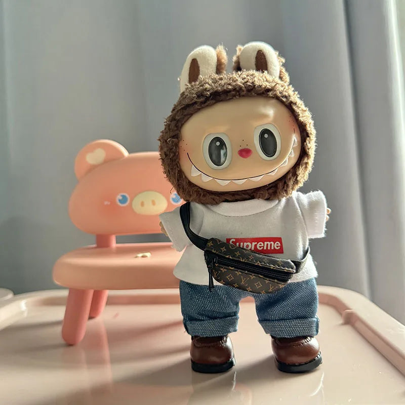 17cm Lovely Labubu Doll Clothes - First & Second Generation Supreme Clothing Set, Multi-Color Outfits