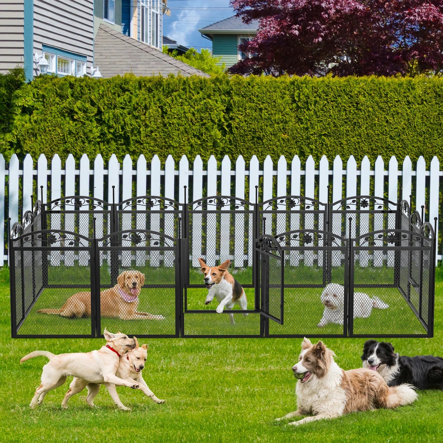 8-Panel DIY Heavy Duty Dog Playpen – Indoor & Outdoor Metal Puppy Fence with Waterproof Pad for Whelping and Training