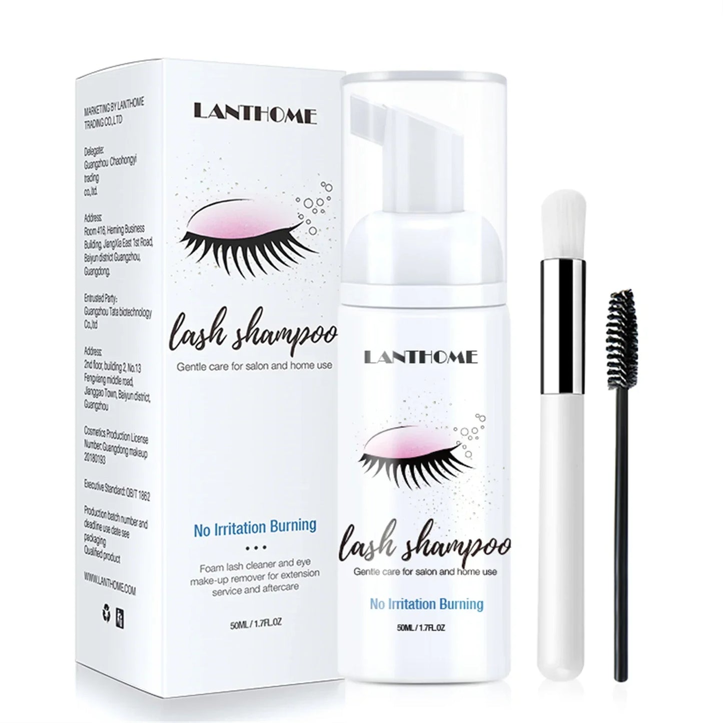 50ml Lanthome Eyelash Extension Shampoo Foam – Deep Clean Eyelid Cleanser for Makeup Tools, Mascara Remover, Salon & Home Use