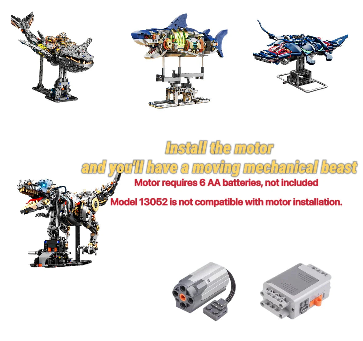 Mechanical Animal Building Blocks – T-Rex, Whale, Parrot, Devil Ray & Shark Model with Lights for Kids & Adults