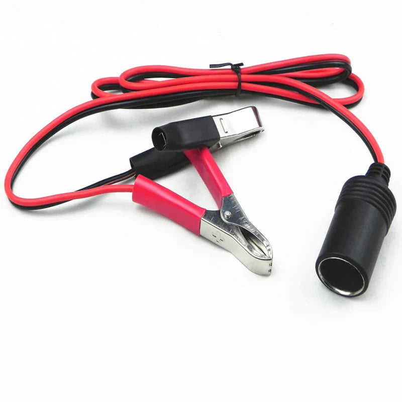 Car Battery Terminal Clip-On Adapter – 12V Cigarette Lighter Power Socket for Camping