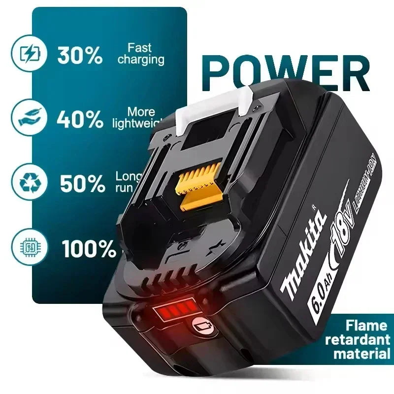 Genuine Makita 6AH BL1860 18V Li-Ion Battery — Replacement for BL1850 & BL1840, Compatible with 18V Screwdrivers, BMS TPCELL