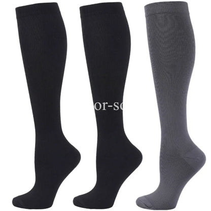 3 Pairs Knee High Compression Socks – Anti-Fatigue Support Stockings for Varicose Veins, Pain Relief & Sports Recovery (Men & Women)