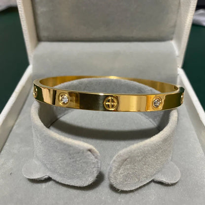 Women’s Gold Zircon Cross Nail Bracelet – Stainless Steel Screw Bangle Jewelry with CZ Stones, Fashion Wrist Accessory