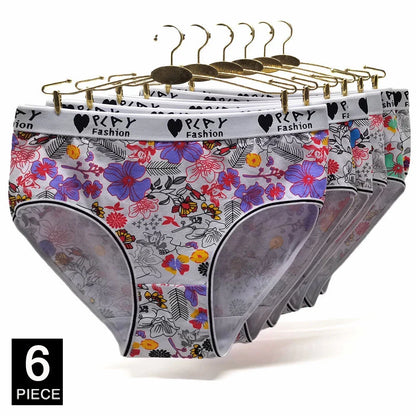 Women’s Cotton Briefs Set - Sexy Print Mid-Rise Plus Size Panties 2XL-4XL Soft Breathable Underwear 6Pcs