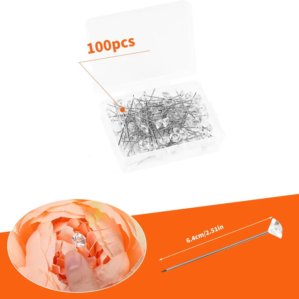 KRABALL 100pcs Diamond Bouquet Pins – Crystal Rhinestone Floral Corsage Pins for Wedding Bouquets & Bridal Decorations