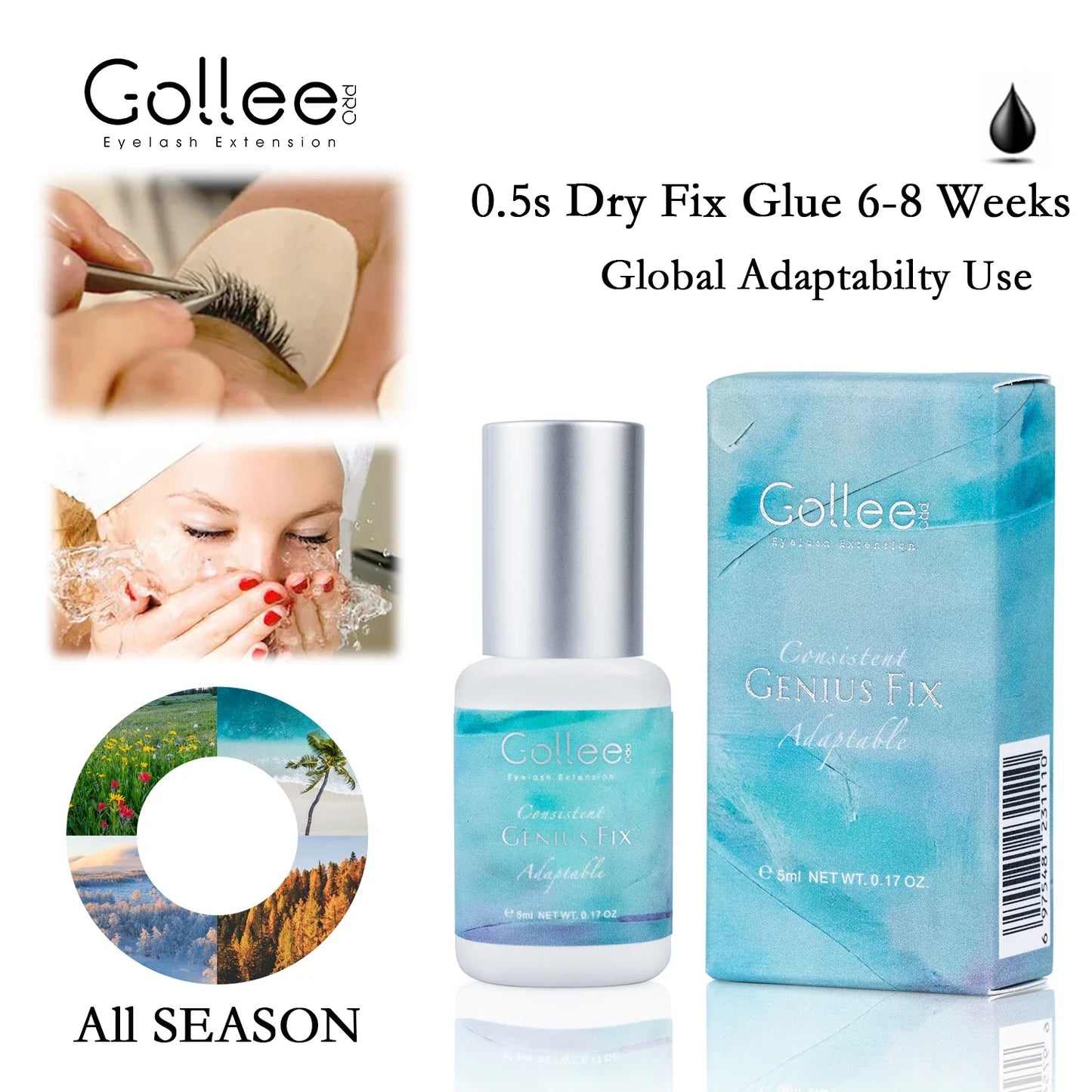 New Gollee 0.5s Quick-Dry Waterproof Eyelash Extension Glue – 6-8 Weeks Long-Lasting Adhesive
